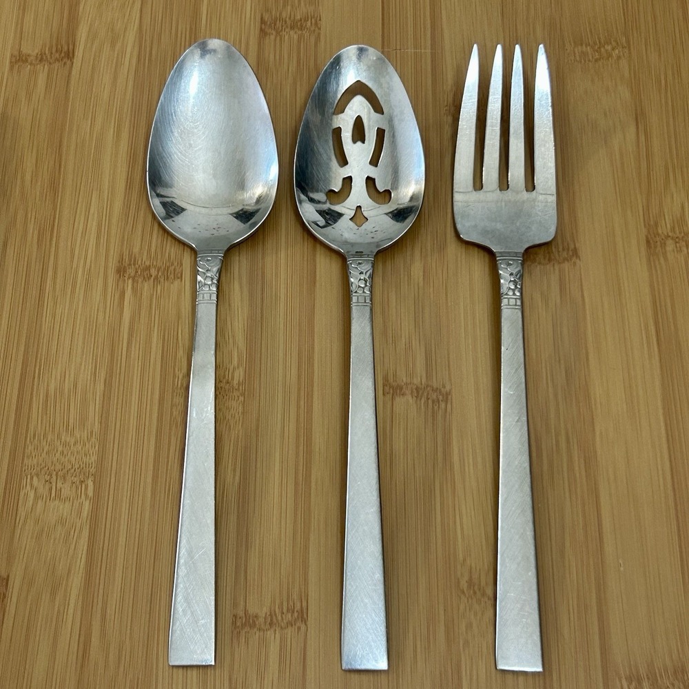 Oneida WM A Rogers Northland Serving Spoon Fork Stainless Steel Vintage 3 pc Set